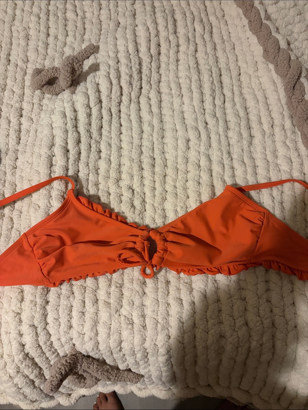 Shade & Shore Orange Ruffle Knot Bikini Top